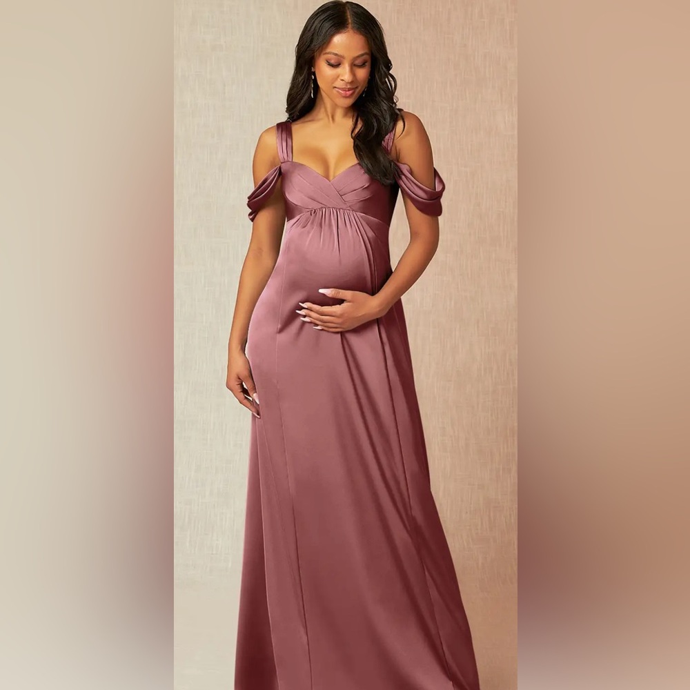 AZAZIE RHEA Bridesmaid Dress Off-The-Shouler Pleated Stretch Satin Dress Size 8